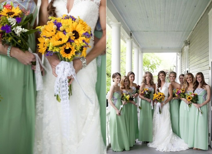 Braut lange hellgrüne Kleider arrangieren