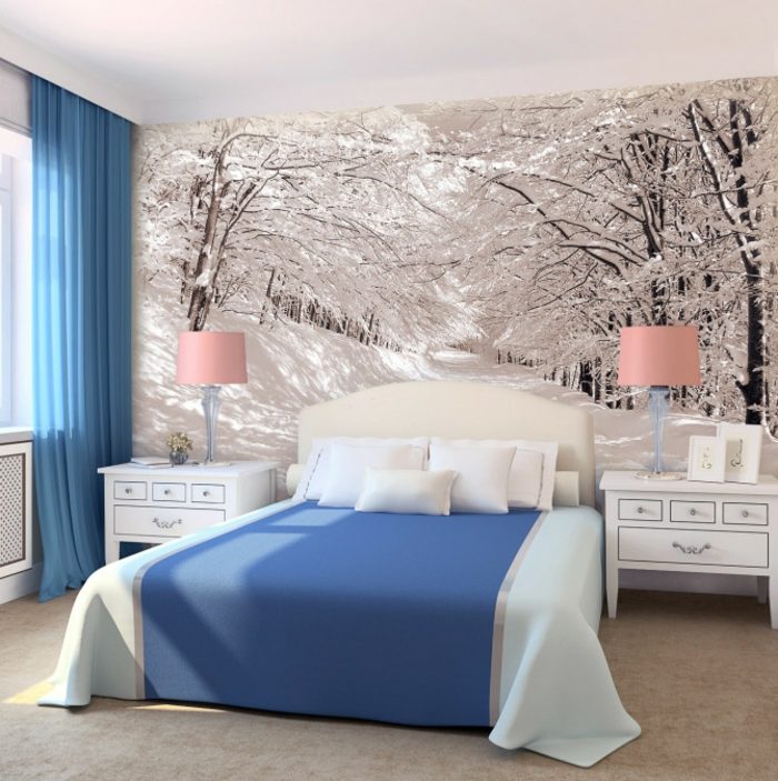 Winter-Landschaft-Wandgestaltung-Schlafzimmer