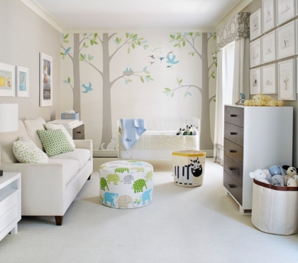 Babyzimmer Neutral Gestalten Graue Wandfarbe Baum Mit Koala