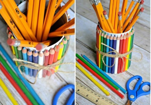 diy-ablagen-für-ordnung-auf-dem-schreibtisch-Stiftehalter-mit-farbigen-Bleistiften