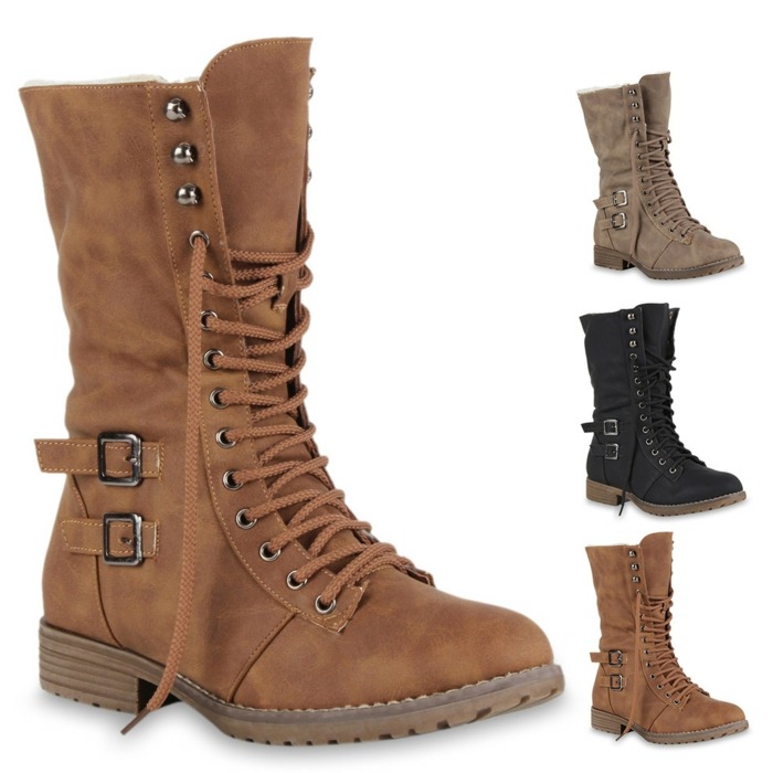 Damen Winterschuhe ebay-de-Worker-Boots-Damen-Stiefel-gefüttert-klassisch-Basic