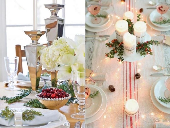 glamouröse-weihnachten-tischdeko-ideen-mit-kerzen-goldene-vasen-weiße-tischdecke