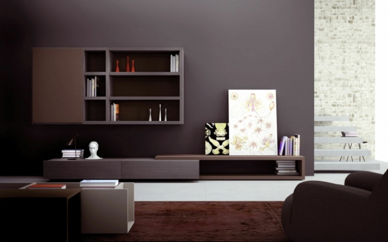 graue wandfarbe interieur wohnzimmer wohnwand design modern