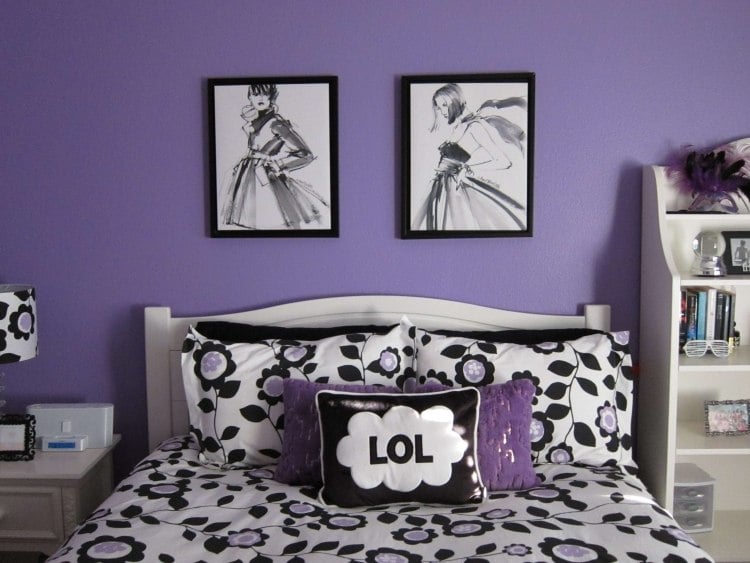 jugendzimmer-madchenzimmer-violett-lila-weiss-schwarz-poster-mode