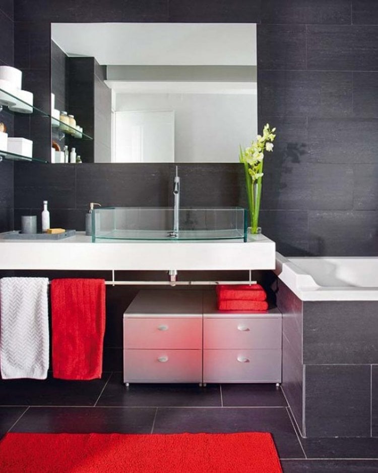 kleines-badezimmer-anthrazitgrau-rot-weiss-minimalistisch-modern-waschbecken-glas