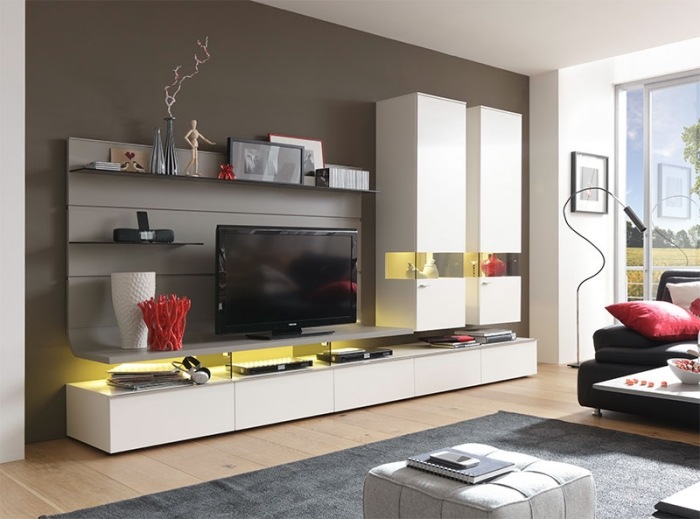 moderne-Design-Anbauwände-Wohnzimmer-Stauraum-belastbares-Regalsystem