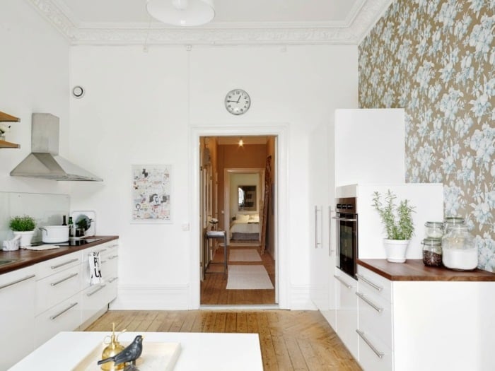 Wohnung Küche weiß Tapeten Wand