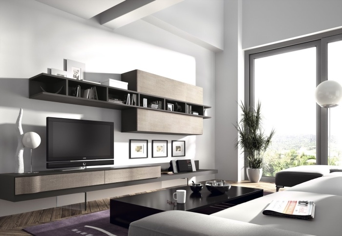 moderne-wohnwand-klare-linien-wohnzimmer-schwarz-weiss-braun