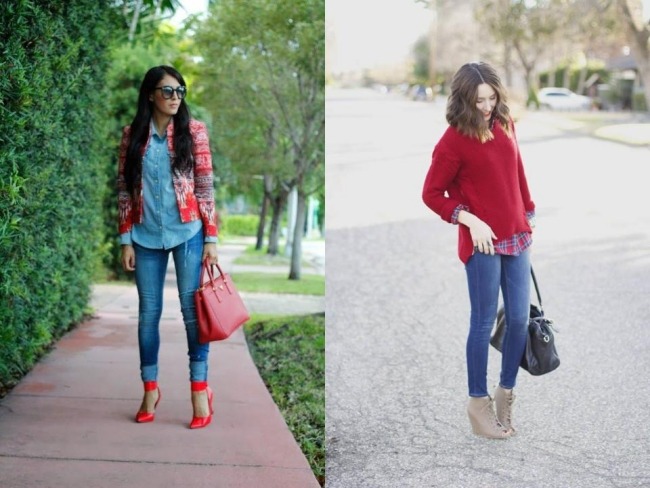 rot-trendfarbe-herbst-outfits-mit-jeanshose-hohe-schuhe-stiefel-mit-absatz-leder