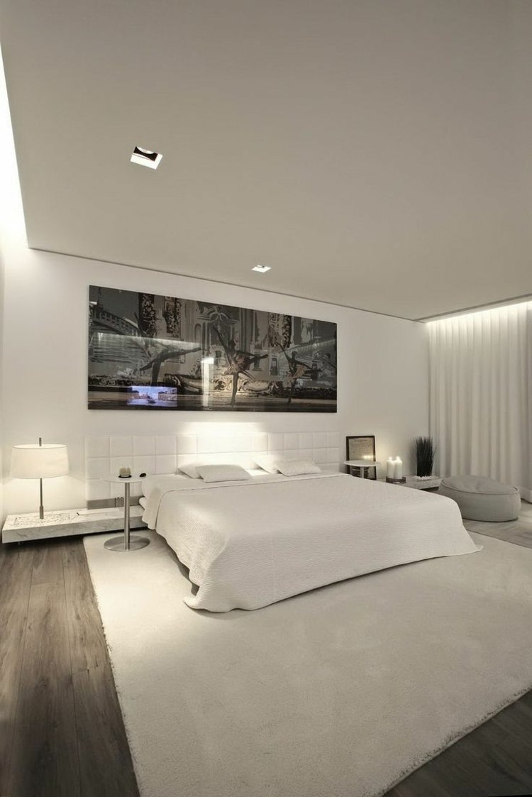schlafzimmer beispiele weiss einrichtung modern fussboden grau laminat wandbild