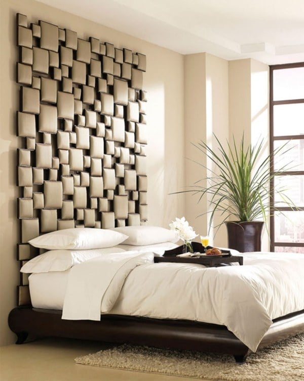 schlafzimmer-ideen-bett-kopfteil-3d-optik-gepolstert-quadratisch-spanplatten