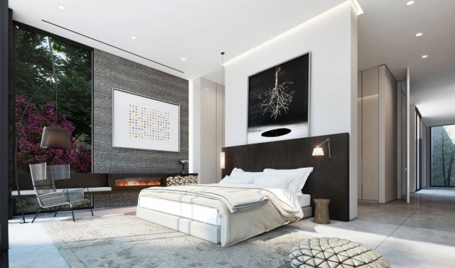 schlafzimmer-moderne-einrichtung-schwarz-weiss-kaminofen