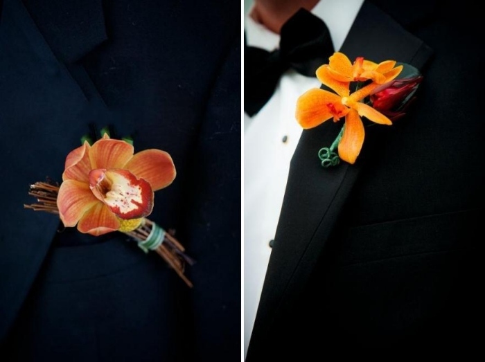 traditionelle-ansteckblume-orchidee-orange-bräutigam-schmuck-herbst-hochzeit-Bow-Ties
