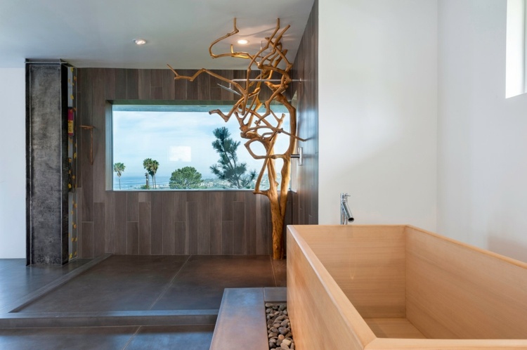 Badezimmer Holz Ideen Möbel Dusche freistehende Badewanne