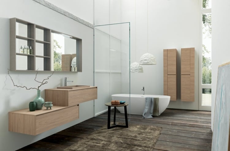 Badezimmerschrank Holzschrank Bad Gestaltung Ideen puristisch