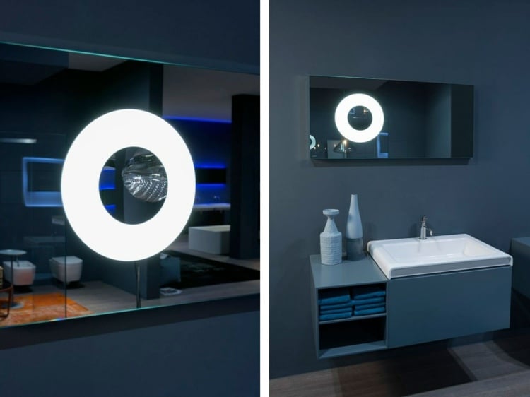Badezimmerspiegel Beleuchtung Vergrößerungsspiegel integriert coole Idee