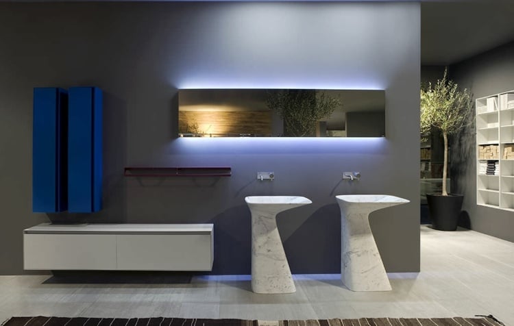 Badezimmerspiegel mit Beleuchtung Bad freistehende Waschbecken Beton