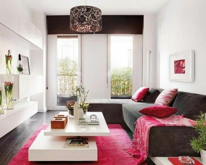 Fuchsia-Farbe-Wohnzimmer-Textilien-Teppich