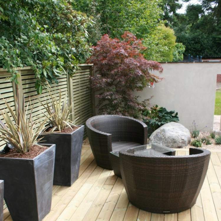 Garten Gestaltung japanischer Garten Pflanzkübel Terrasse Holz