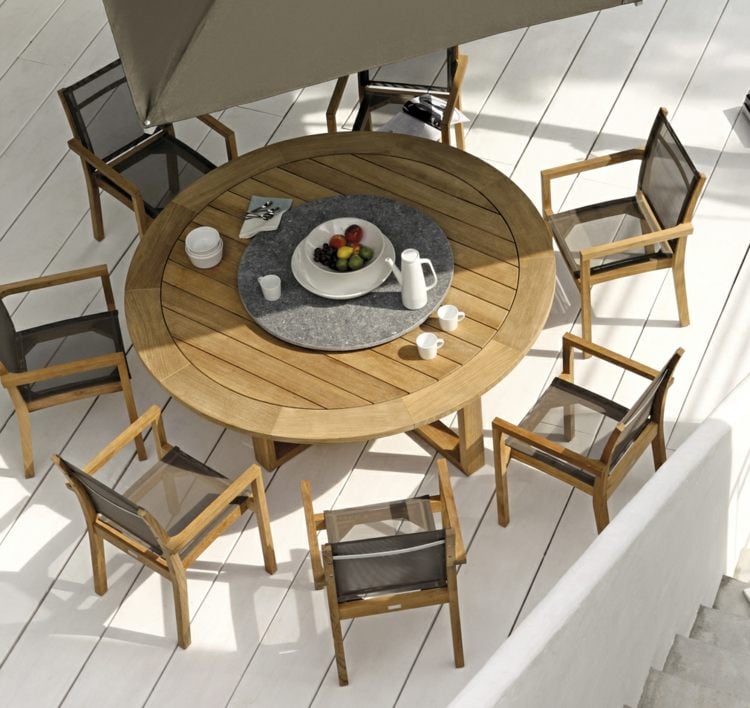 Gartenmöbel Set Holz Rundtisch Stühle modern