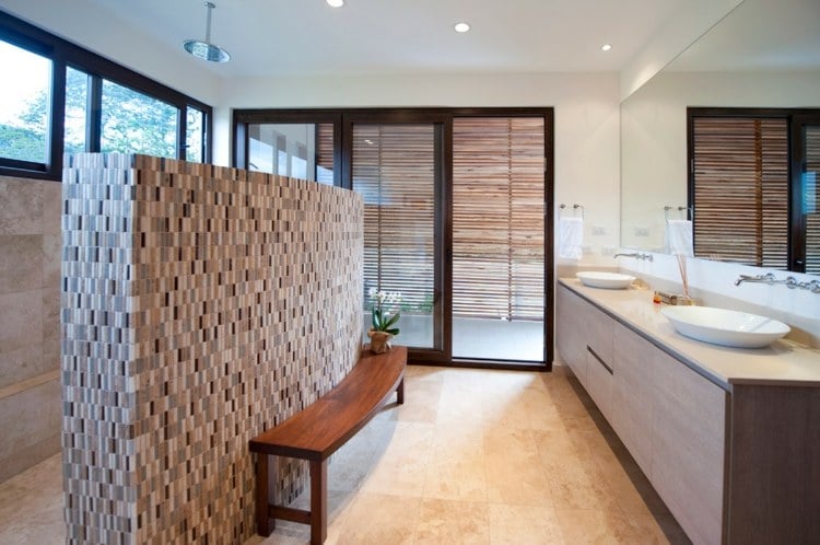 Holz Sitzbank Badezimmer Gestaltung Ideen Naturmaterialien