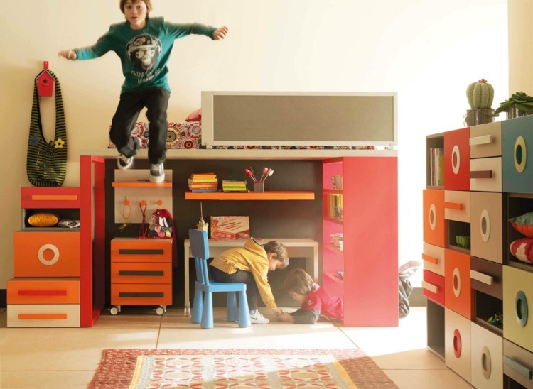 Kinderzimmer Einrichtung Ideen Hochbett Schreibtisch modern