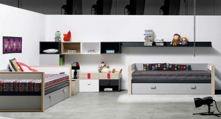 Kinderzimmer einrichten Ideen graue Möbel Betten