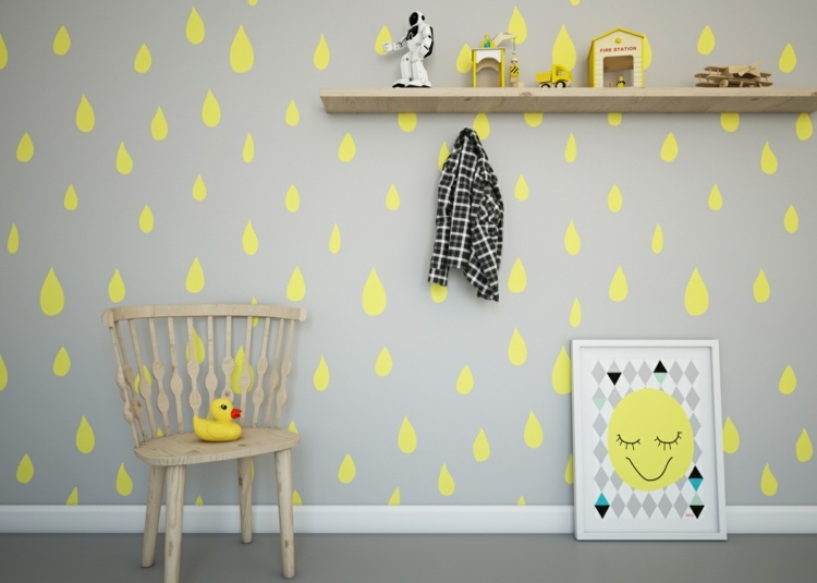 Kinderzimmer gelbe Wandmuster stilvolle Wandsticker Tapeten