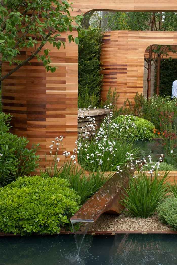 Moderne-Gartengestaltungsideen-Garten-Zen-Stil-Wasserspiele-architektur-elemente