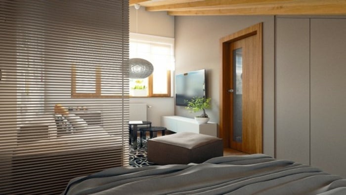 Schlafzimmer-mit-Gitter-Raumteiler