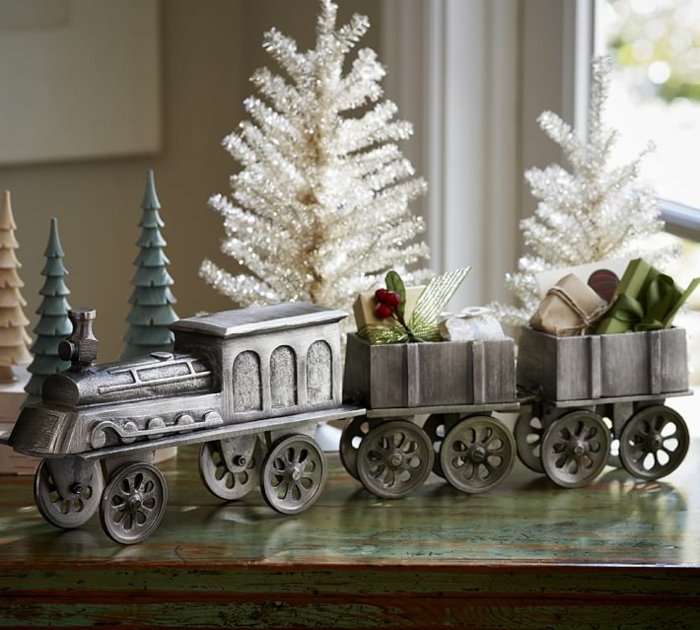 Tischdeko Weihnachten dekorieren Ideen vintage Zug Kinderzimmer