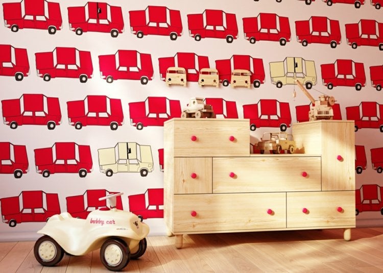 Wandsticker Ideen Kinderzimmer rote Autos stilvoll
