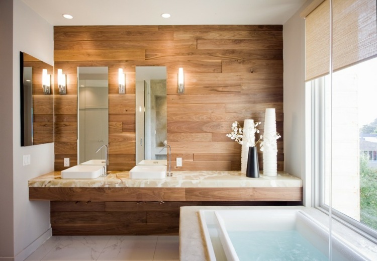 Waschtischanlage Badezimmermöbel aus Holz modern stilvoll