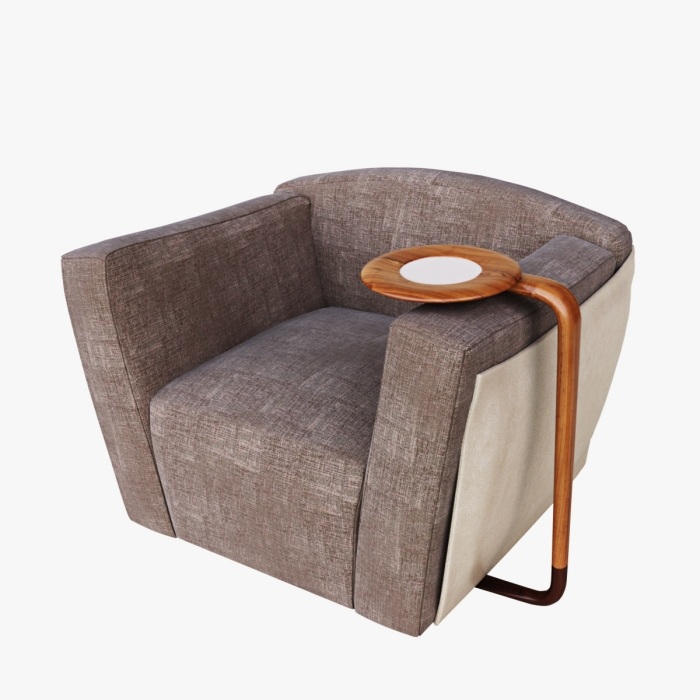Wohnzimmer-Sessel-grau-Sitzbezug-mit-integriertem-Beistelltisch-My-Giorgetti