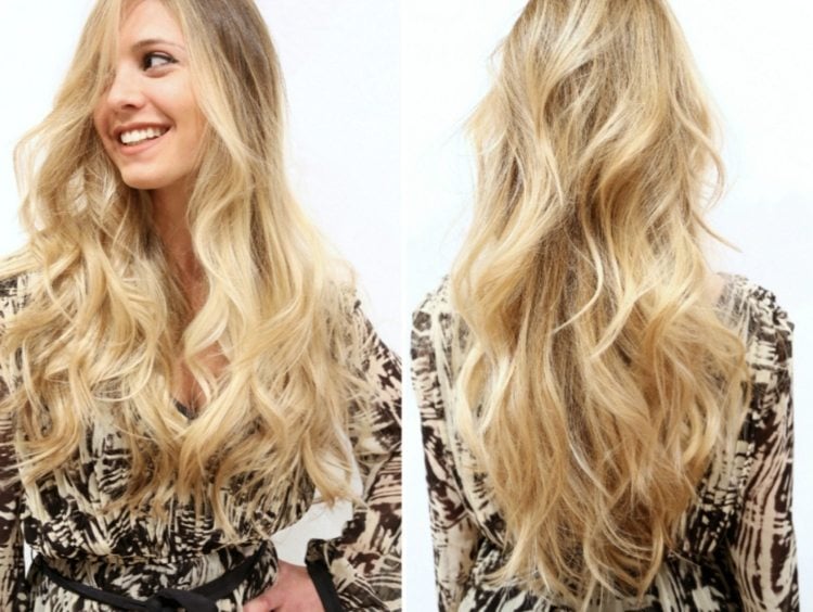 blonde Haare lang Wellen Frisuren Styling Ideen