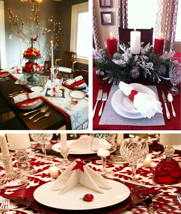 deko weihnachten tisch servietten falten rot weiß kranz