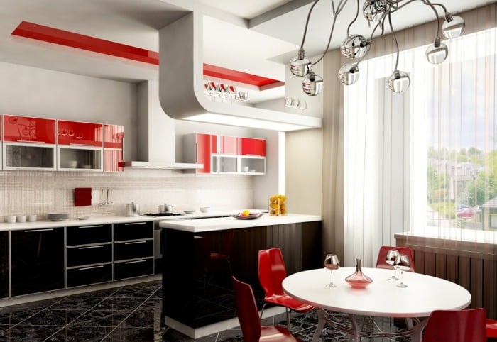 esstisch rund küche braun rot modern