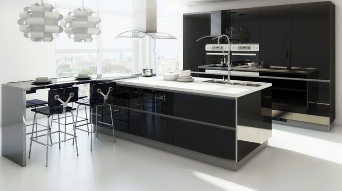 hochglanz modern küchenmöbel schwarz design minimalistisch