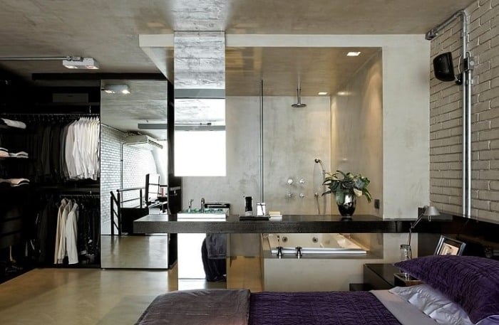 industrial-loft-schlafzimmer-barrierfreies-badezimmer-begehbar-kleiderschrank-regalsystem