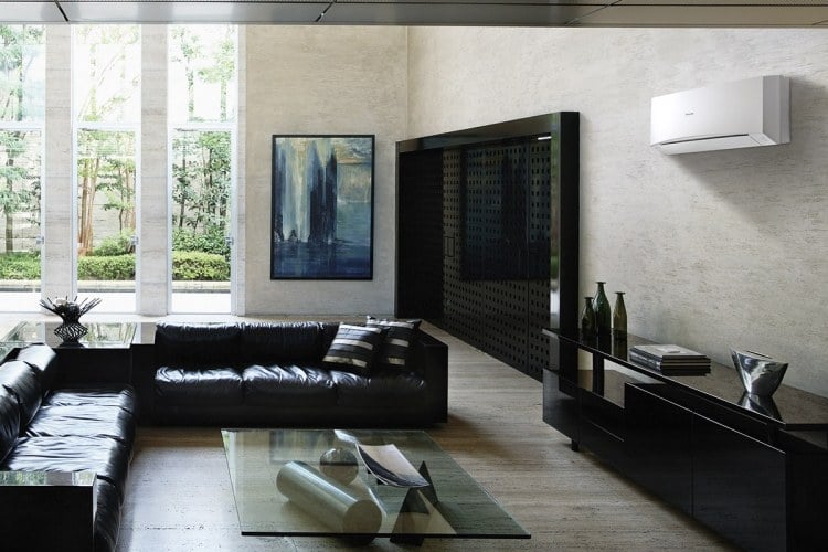 Klimaanlage zu Hause wohnzimmer-schwarze-moebel-moderne-einichtung