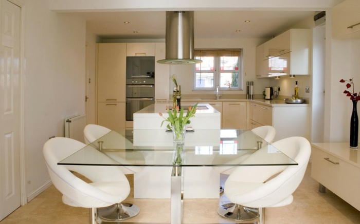 küche glastisch weiß modern elegant design