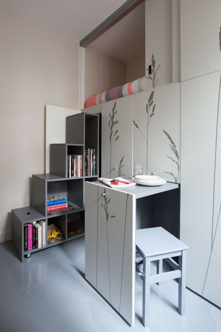 moderne Einzimmerwohnung Gestaltung platzsparende praktische Möbel