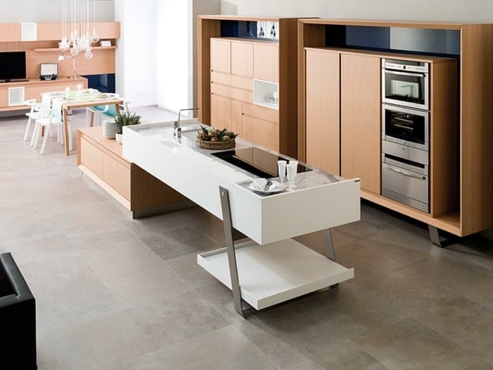 moderne Kücheninsel stilvolle Holzfronten Kochplatz