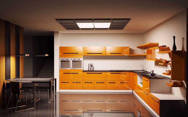 moderne küchenmöbel orange gelb einrichten design