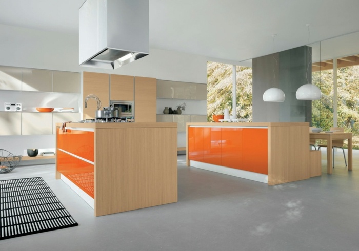 moderne  küchenmöbel orange schlicht minimalistisch dekor