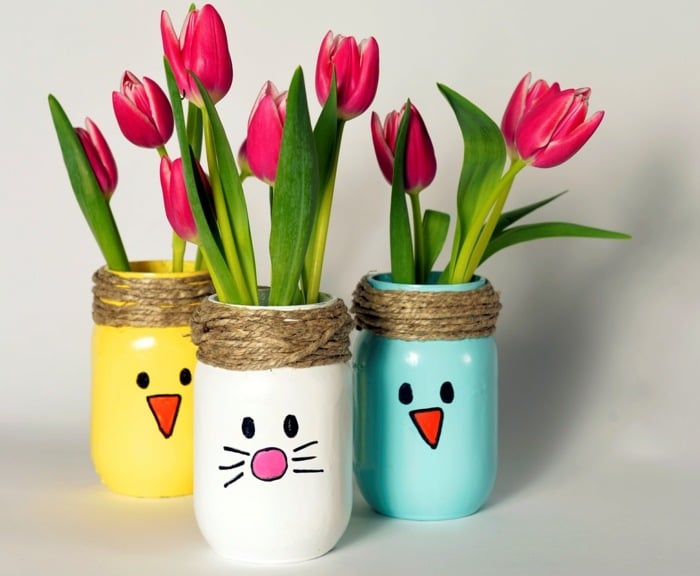 ostern vasen geschenk einweckglas garn tulpen