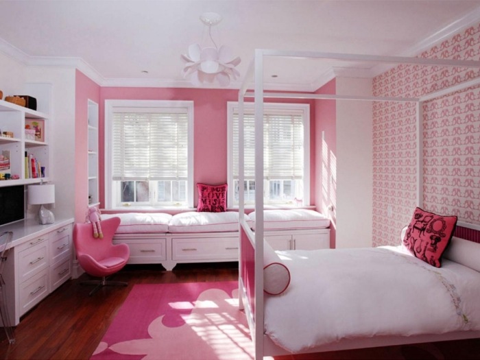 rosa-wände-Kinderzimmer-streichen-mädchenzimmer-himmelbett