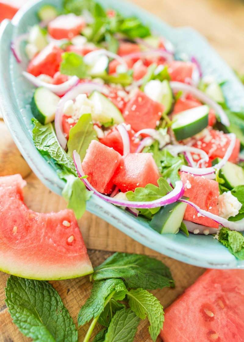 salat rezepte sommer idee gurke wassermelone pfefferminze