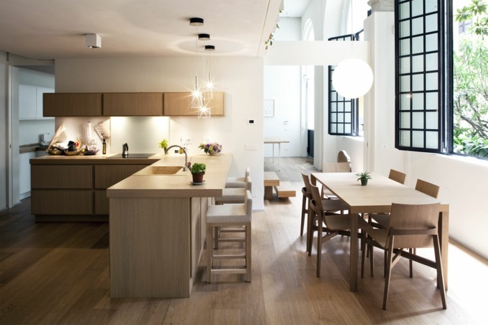 schlichte küche hellbraun minimalistisch design modern
