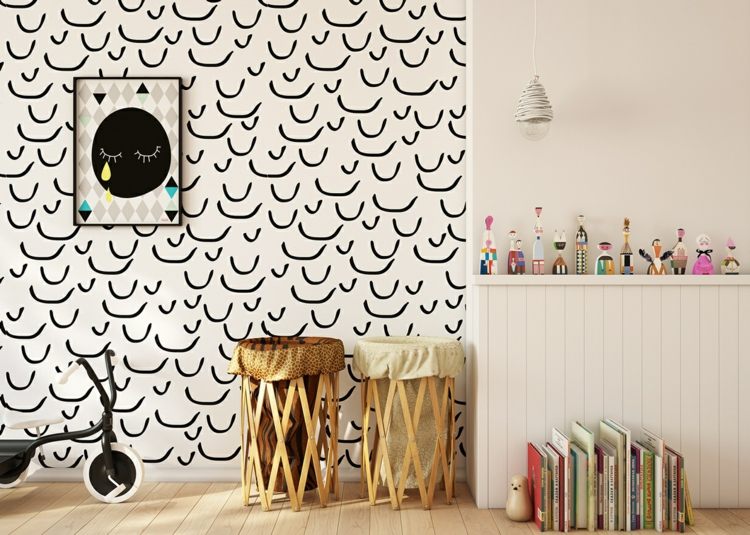 süßes Kinderzimmer einrichten Ideen Wandgestaltung Tapeten schwarz weiß